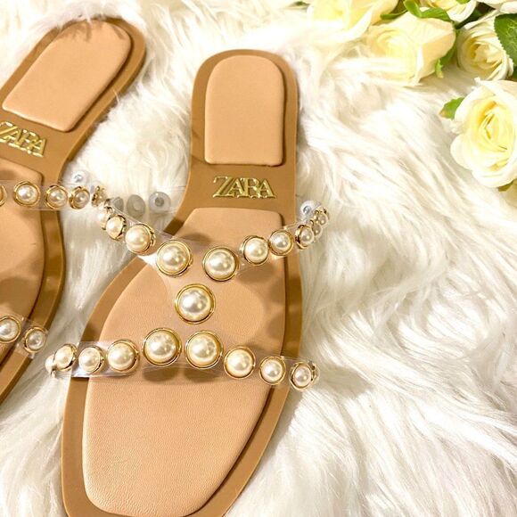 ZARA PEARLY VINYL SANDALS FLATS - Picture 7 of 8